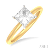 1/20 ctw Emerald Shape Round Cut Diamond Semi Mount Engagement Ring in 14K Yellow and White Gold